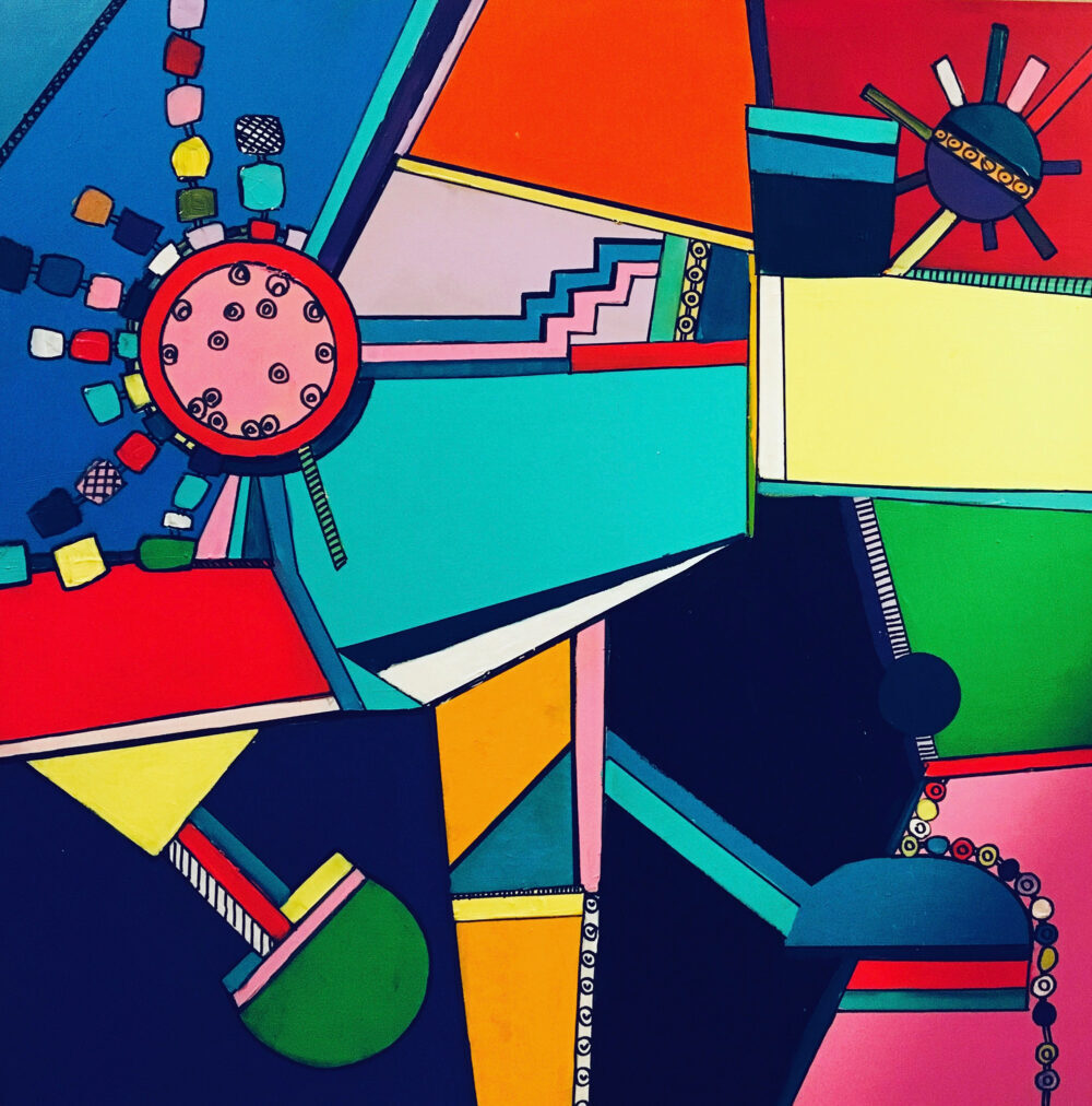 Das abstraktes Gemälde Die Zeit interpretiert farbenfroh wie die Zeit vergeht und die Uhren ticken
