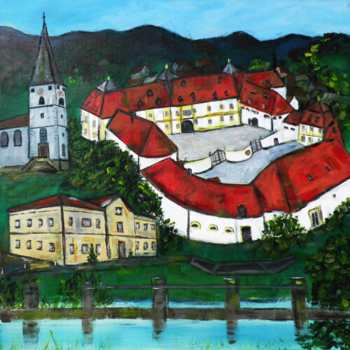 Gemälde des Ortes Knetzgau mit seinen Wahrzeichen