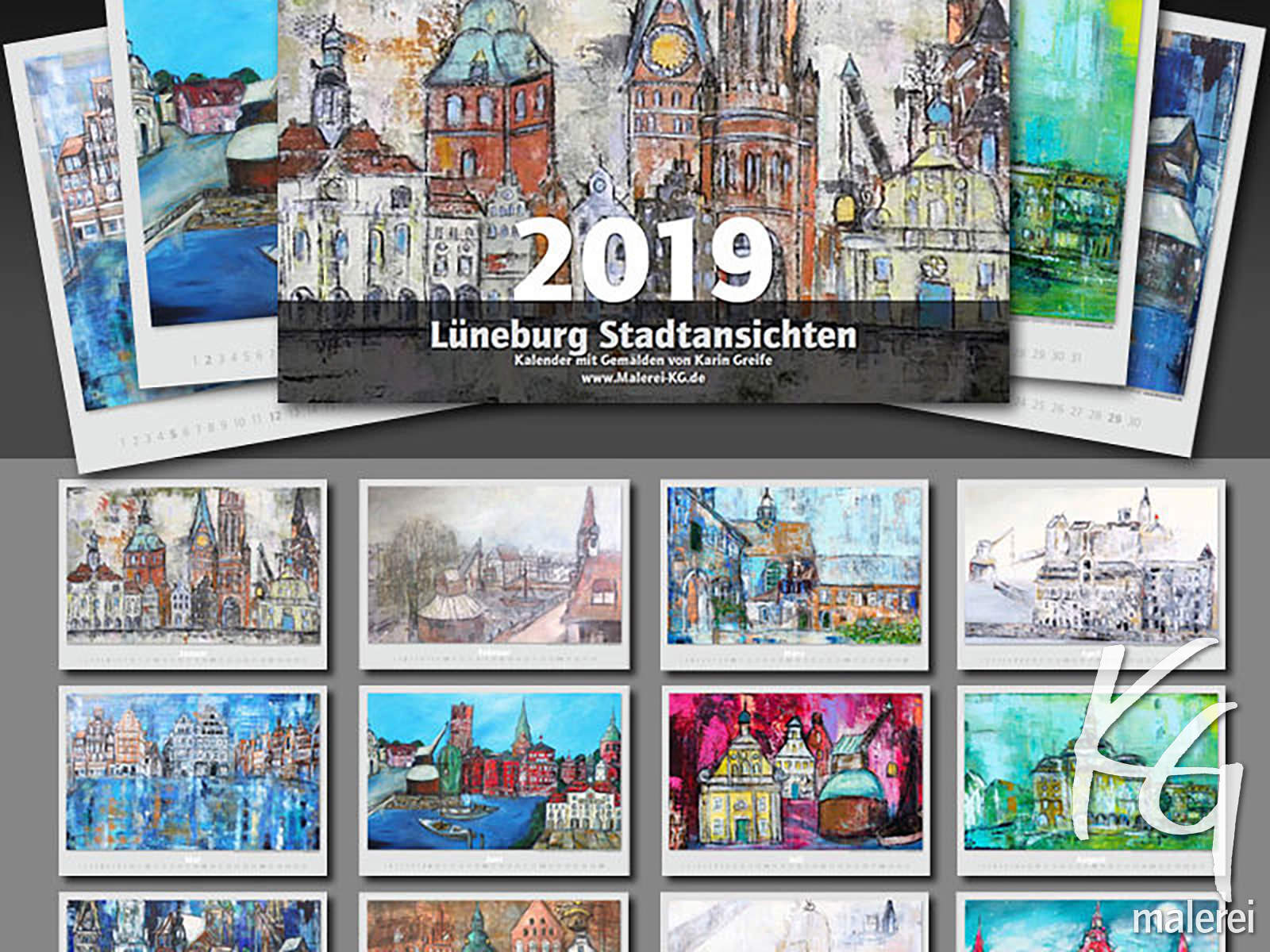 Kunst Kalender von Karin Greife 2019 mit Lüneburg Motiven