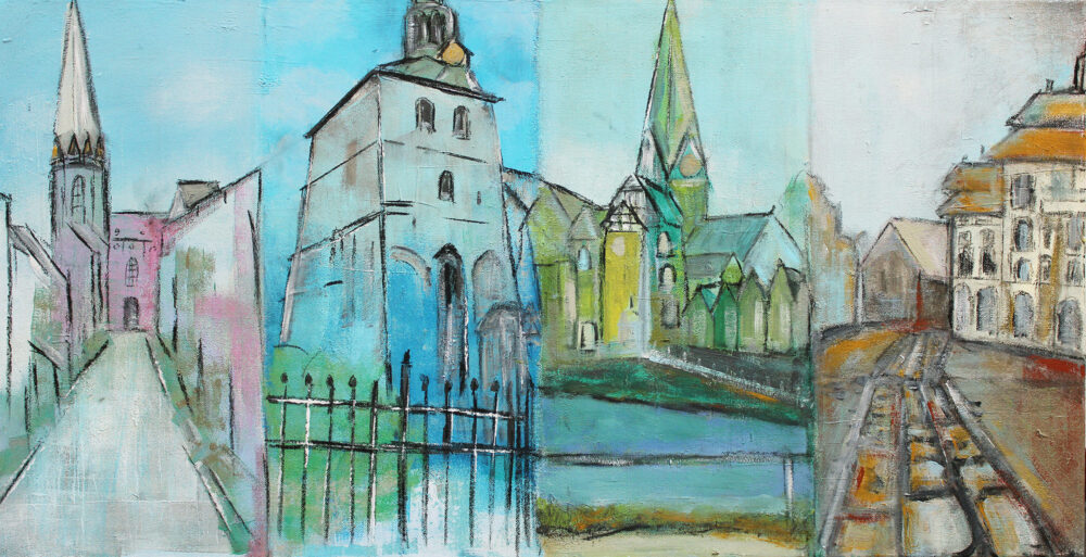 Gemälde Lüneburg Vier Jahrezeiten in Lüneburg, Gemälde Karin Greife, St. Nicolai, St. Johannis, St. Michaelis, Rathaus, Hansestadt Lüneburg, Malerei, Kunst