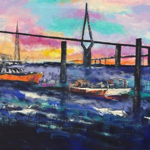 Gemälde "Köhlbrandbrücke Hamburg im Sonnenuntergang"