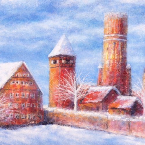 Gemälde Winterzeit an der Ratsmühle Lüneburg